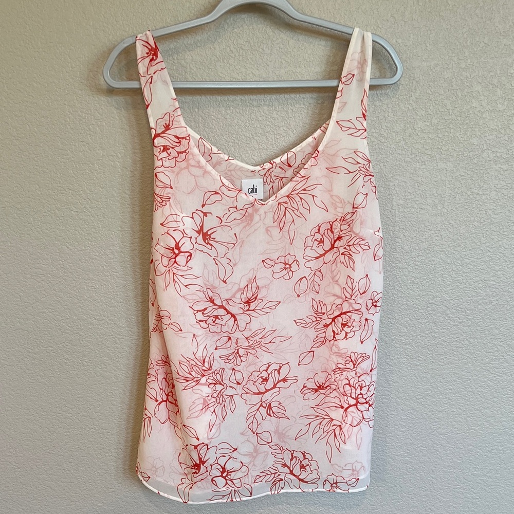 CAbi Cream and Red Floral Top